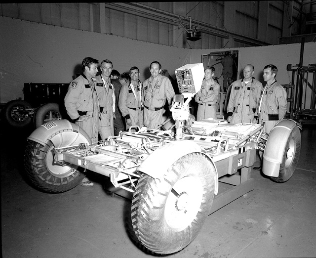 Space History Photo: Lunar Roving Vehicle Test Unit with Astronauts
